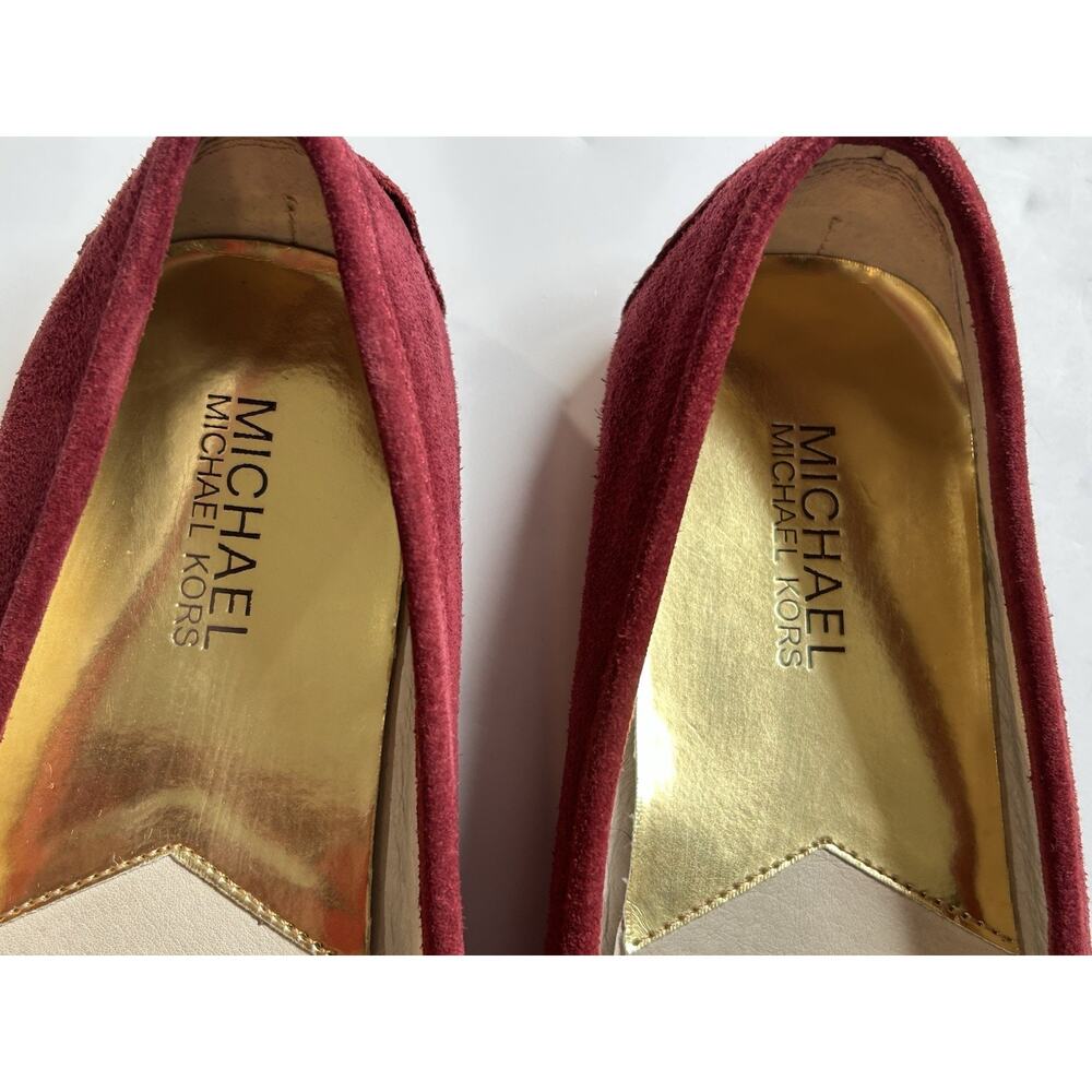 Michael Kors Fulton ballet flat Red gold MK logo suede leather Size 10 - Picture 3 of 6